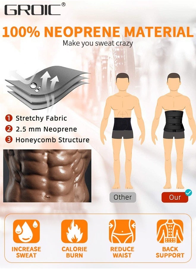 GROIC Men's Waist Trainer Sauna Weight Loss Body Shaper Sweat Vest for Men with 3 Rows of Hooks and 3 Belt, Neoprene Sauna Waist Sauna Sweat Waist Trimmer Slimmer Belt Workout Girdle, 2XL  - Image 4