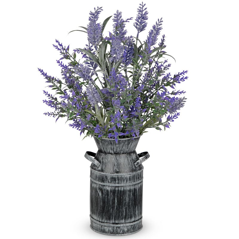 DILATATA Artificial Lavender Flowers with Rustic Metal Vase 17 Inch Faux Lavender Plant Arrangement in Galvanized Planter Vintage Farmhouse Floral Decor for Home Office Kitchen Decor Wedding Table Centerpiece - Image 2