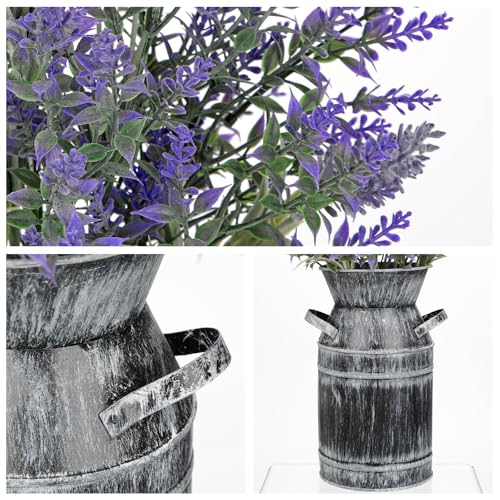 DILATATA Artificial Lavender Flowers with Rustic Metal Vase 17 Inch Faux Lavender Plant Arrangement in Galvanized Planter Vintage Farmhouse Floral Decor for Home Office Kitchen Decor Wedding Table Centerpiece - Image 3