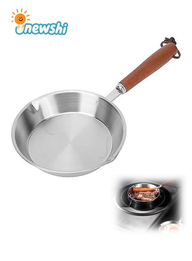 أخبار مقلاة بيض، مقلاة صغيرة غير لاصقة للبيض والأومليت، مقلاة صغيرة من الفولاذ المقاوم للصدأ، مقلاة متعددة الأغراض بمقبض خشبي، أواني طهي مصممة للبيض والفطائر، آمنة للاستخدام في غسالة الأطباق - Image 1