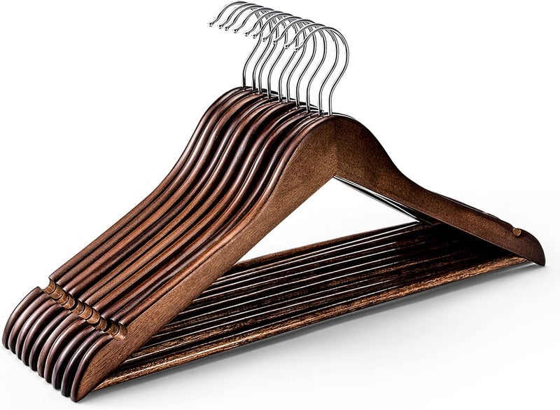 HOUSE DAY Wooden Hangers 10 Pack, Heavy Duty Walnut Coat Hangers for Closet - Image 1