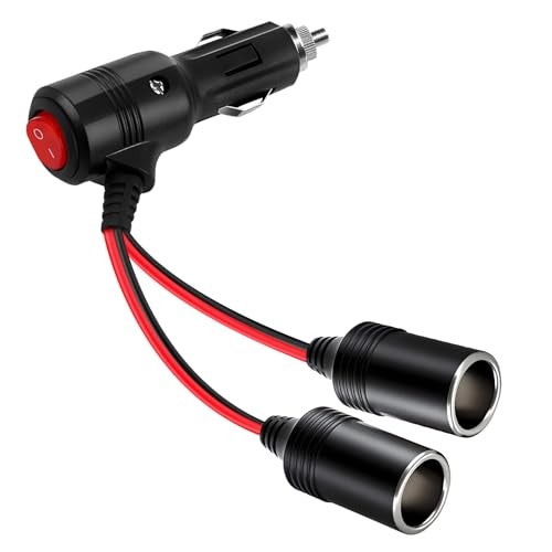 Herfair Car Cigarette Lighter Splitter2Socket Cigarette Lighter Adapter Extension Plug Cord Power Charger Port for DC 12V 24V Vehicle 2Way Splitter onOff Switch 1 to 2 Car Cigarette Lighter - Image 1