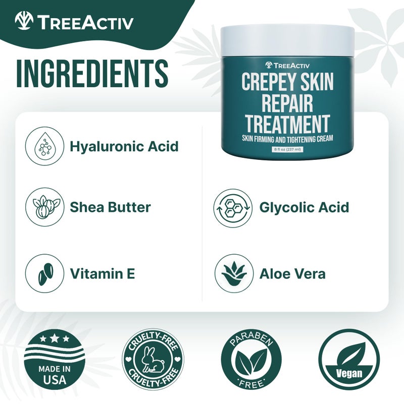 TreeActiv Crepey Skin Repair Cream, 8 oz, Firming Formula with Hyaluronic Acid & Shea Butter to Deeply Moisturize and Tighten Dry, Wrinkly Crepe Skin, 500+ Uses - Image 5