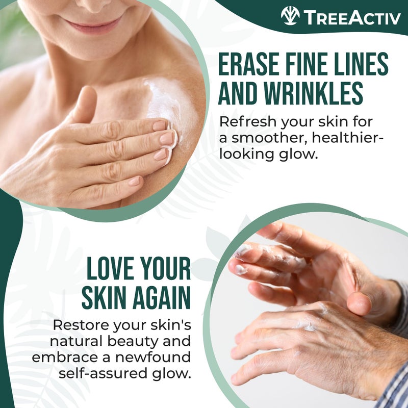 TreeActiv Crepey Skin Repair Cream, 8 oz, Firming Formula with Hyaluronic Acid & Shea Butter to Deeply Moisturize and Tighten Dry, Wrinkly Crepe Skin, 500+ Uses - Image 4