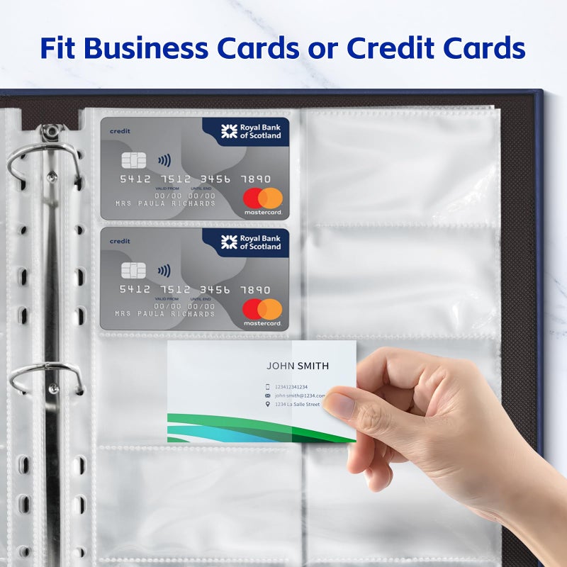 BYSTER 30 Pack 600 Pockets Business Card Sleeves Binder Sheets, Ultra-Clear Business Card Pages for 2/3/4 Ring Binder, Double Sided 10 Pocket Credit Card Pages - Image 3
