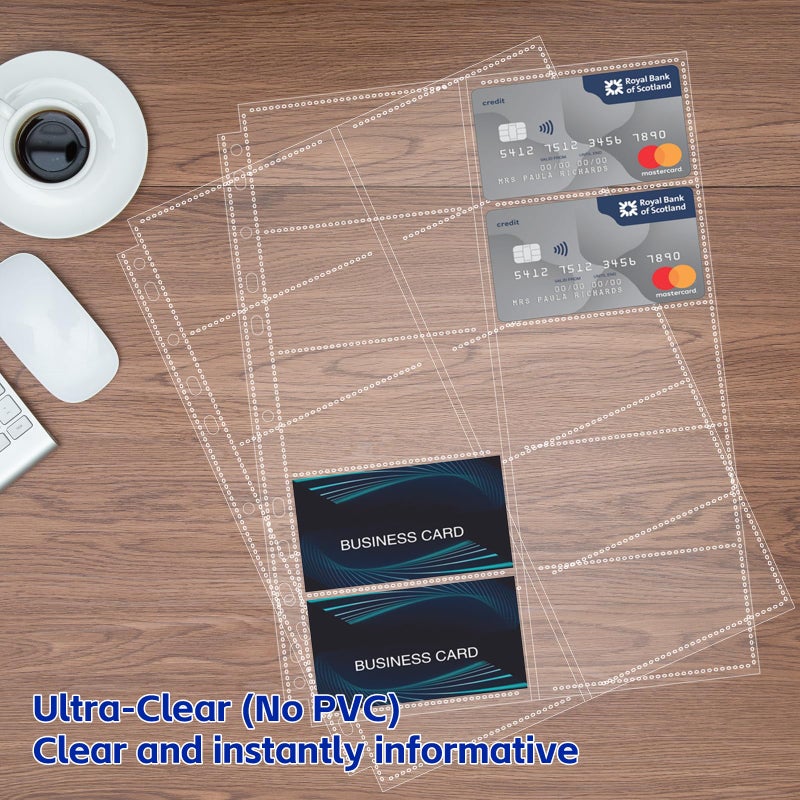 BYSTER 30 Pack 600 Pockets Business Card Sleeves Binder Sheets, Ultra-Clear Business Card Pages for 2/3/4 Ring Binder, Double Sided 10 Pocket Credit Card Pages - Image 5