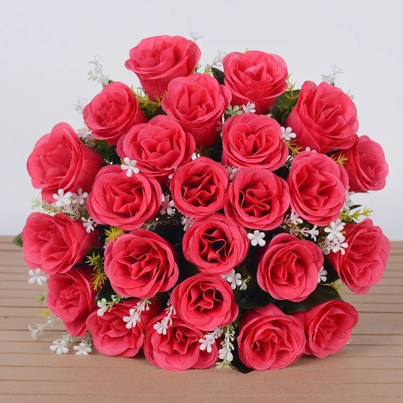 Bluejw Handmade 24-Head Silk Rose Bouquet with Dried Plants - Thanksgiving Valentine's Day Christmas Home Decor Wedding Aisle Runner - Image 1