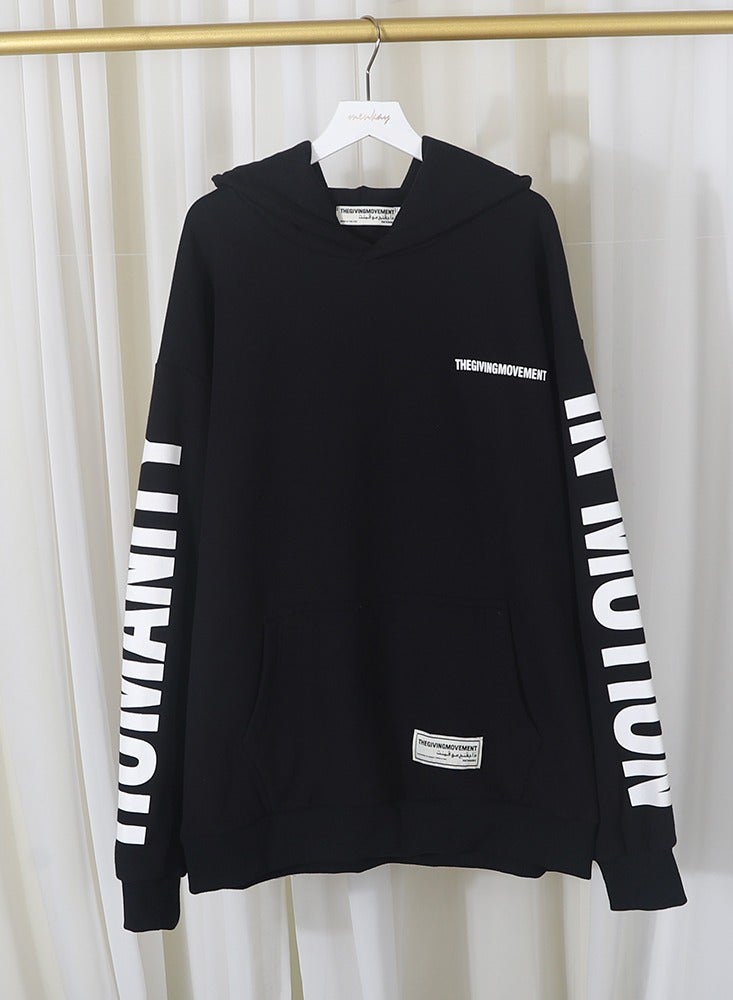 يونيفرسال الرجال القطن رسالة طباعة الرباط كم طويل هوديي عارضة قميص من النوع الثقيل - Image 2