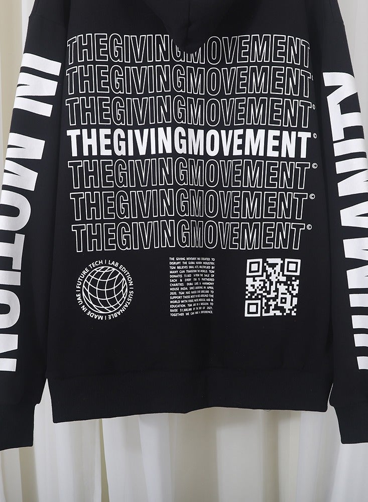 يونيفرسال الرجال القطن رسالة طباعة الرباط كم طويل هوديي عارضة قميص من النوع الثقيل - Image 5