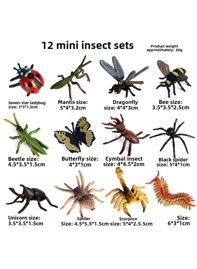 Children's Early Education Simulation Marine Animal Model Dinosaur Toy Birds Insect Sand Table Fleshy Scene Fish Tank Ornaments-Color:KZ Mini Insect 12 Set - Image 1
