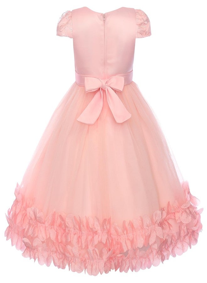 Uhnice Toddler Flower Baby Girls Dress Embroidered Tulle Tutu Formal Wedding Dress Birthday Party Pageant (Peach, 90/18-24 Months) - Image 2