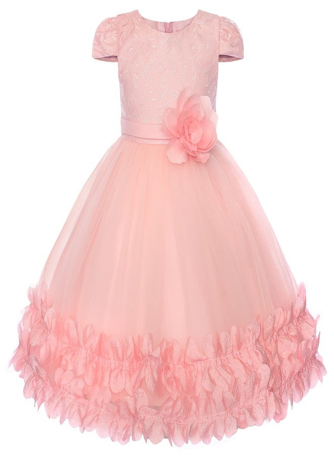 Uhnice Toddler Flower Baby Girls Dress Embroidered Tulle Tutu Formal Wedding Dress Birthday Party Pageant (Peach, 90/18-24 Months) - Image 1