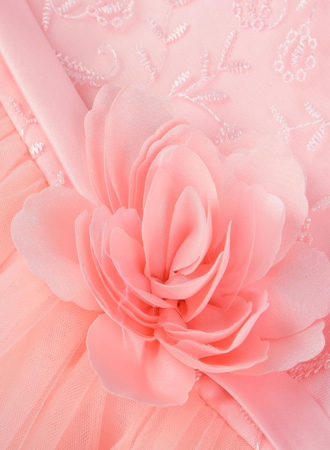 Uhnice Toddler Flower Baby Girls Dress Embroidered Tulle Tutu Formal Wedding Dress Birthday Party Pageant (Peach, 90/18-24 Months) - Image 5