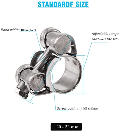 PEROMI 4 Pack 20-22mm T-Bolt Hose Clamp, Stainless Steel_304 Intercooler Pipe Tube Clamps, Turbo Pipe Clamps, Clamp Adjustable Range 0.78"-0.86” - Image 3