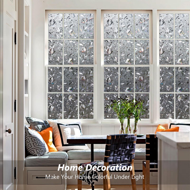 Kromapolis Window Film, Window Privacy Film Frosted, Vinyl Glass Covering, Stained Glass Decorative Film, Static Window Clings, Non-Adhesive (Grayish Black, 23.6 x 78.7 inch) - Image 2