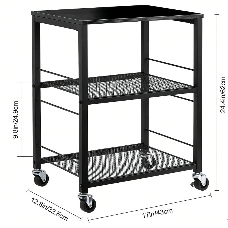MOOACE 3 Tier End Table with Wheel, Rolling Storage Shelf Side Table Nightstand for Bedroom Kitchen Living Room Office, Stable Metal Frame and Wood Top, Black - Image 3