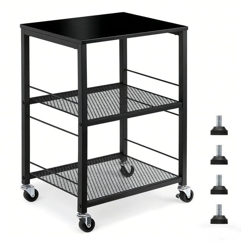 MOOACE 3 Tier End Table with Wheel, Rolling Storage Shelf Side Table Nightstand for Bedroom Kitchen Living Room Office, Stable Metal Frame and Wood Top, Black - Image 1