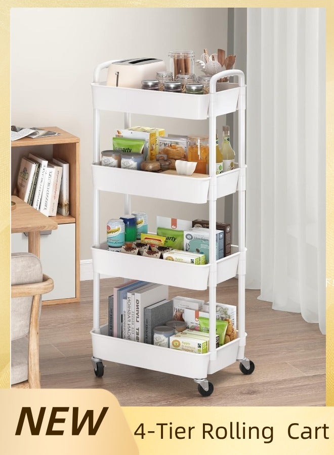 4-Tier Rolling Storage Cart with Wheels, Multi-Purpose Organizer for Kitchen, Office, Bathroom - White, Heavy Duty & Easy Move - Image 1