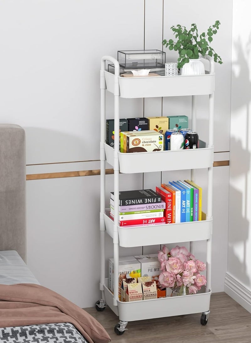 4-Tier Rolling Storage Cart with Wheels, Multi-Purpose Organizer for Kitchen, Office, Bathroom - White, Heavy Duty & Easy Move - Image 2