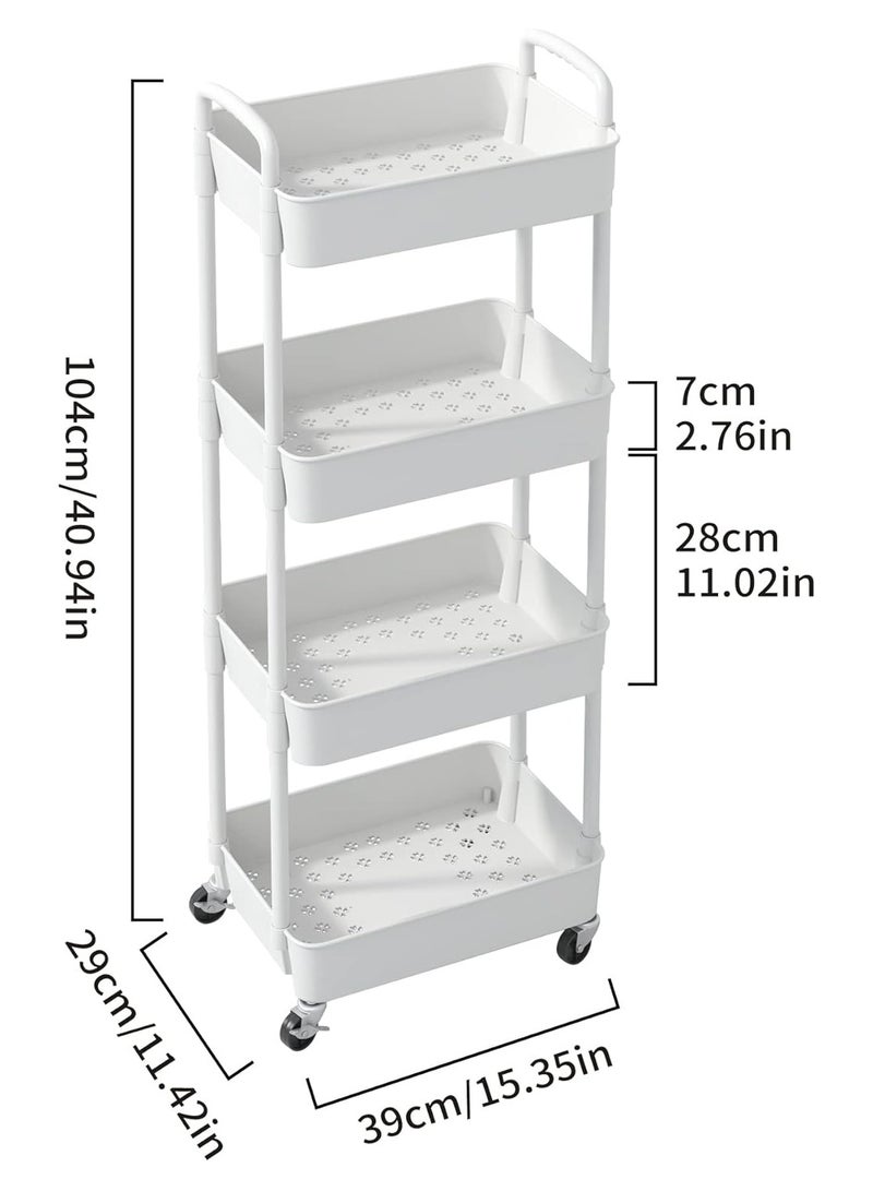 4-Tier Rolling Storage Cart with Wheels, Multi-Purpose Organizer for Kitchen, Office, Bathroom - White, Heavy Duty & Easy Move - Image 3