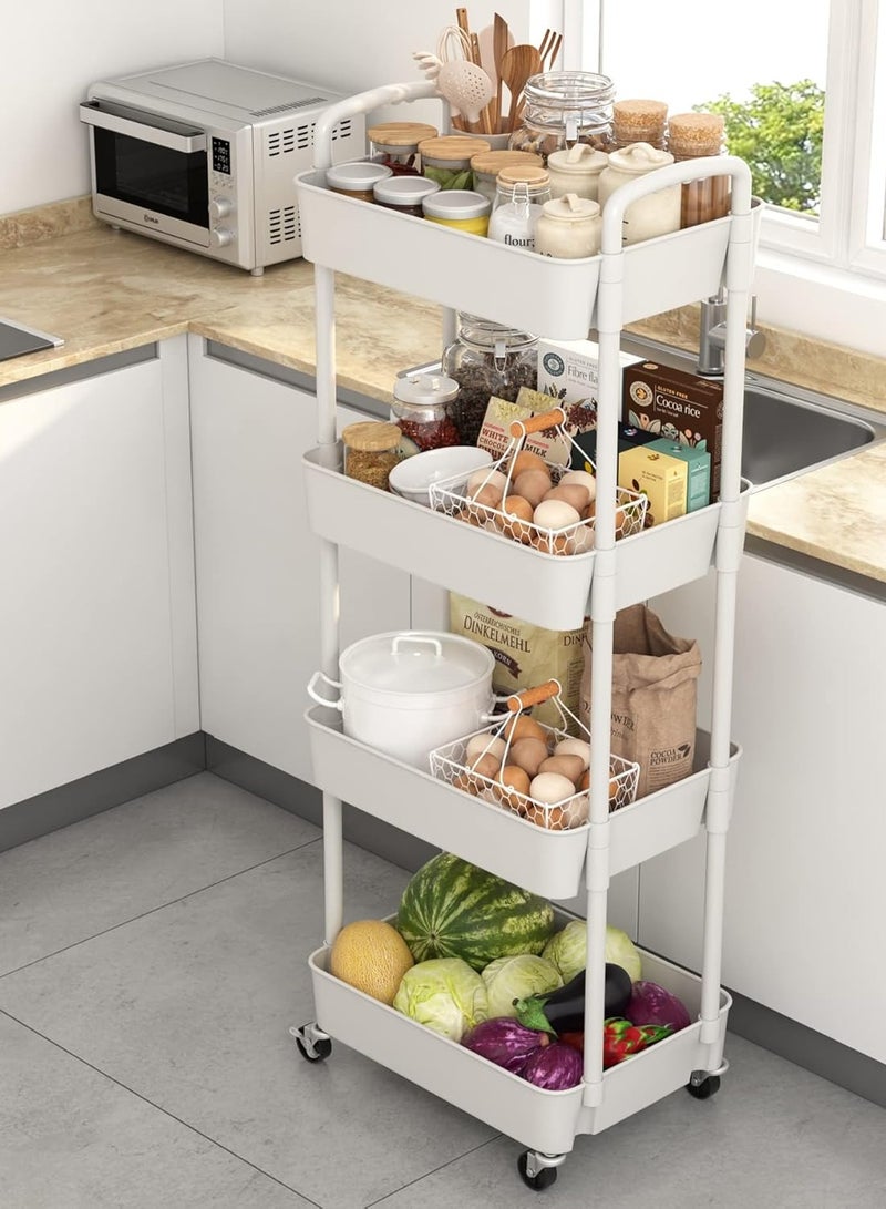 4-Tier Rolling Storage Cart with Wheels, Multi-Purpose Organizer for Kitchen, Office, Bathroom - White, Heavy Duty & Easy Move - Image 5