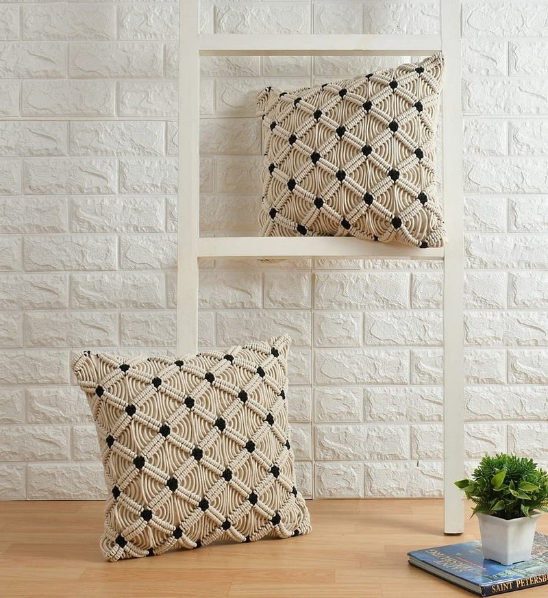 pepme pepme Macrame Cushion Cover Diamond Black Joint 20x20  - Image 1