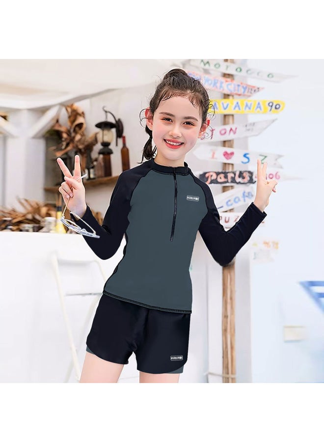 Generic Children's Swimsuit Sun Protection Quick-drying Split Long Sleeve Boys And Girls Warm Diving Suit Comfortable Jellyfish Clothing Middle And Big Children's Swimsuit-Color:Girl's Three-piece Suit- - Image 5