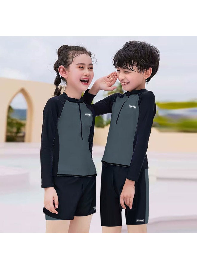 Generic Children's Swimsuit Sun Protection Quick-drying Split Long Sleeve Boys And Girls Warm Diving Suit Comfortable Jellyfish Clothing Middle And Big Children's Swimsuit-Color:Girl's Three-piece Suit- - Image 3