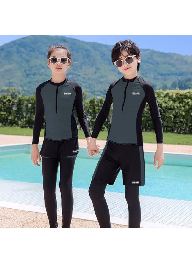 Generic Children's Swimsuit Sun Protection Quick-drying Split Long Sleeve Boys And Girls Warm Diving Suit Comfortable Jellyfish Clothing Middle And Big Children's Swimsuit-Color:Girl's Three-piece Suit- - Image 2