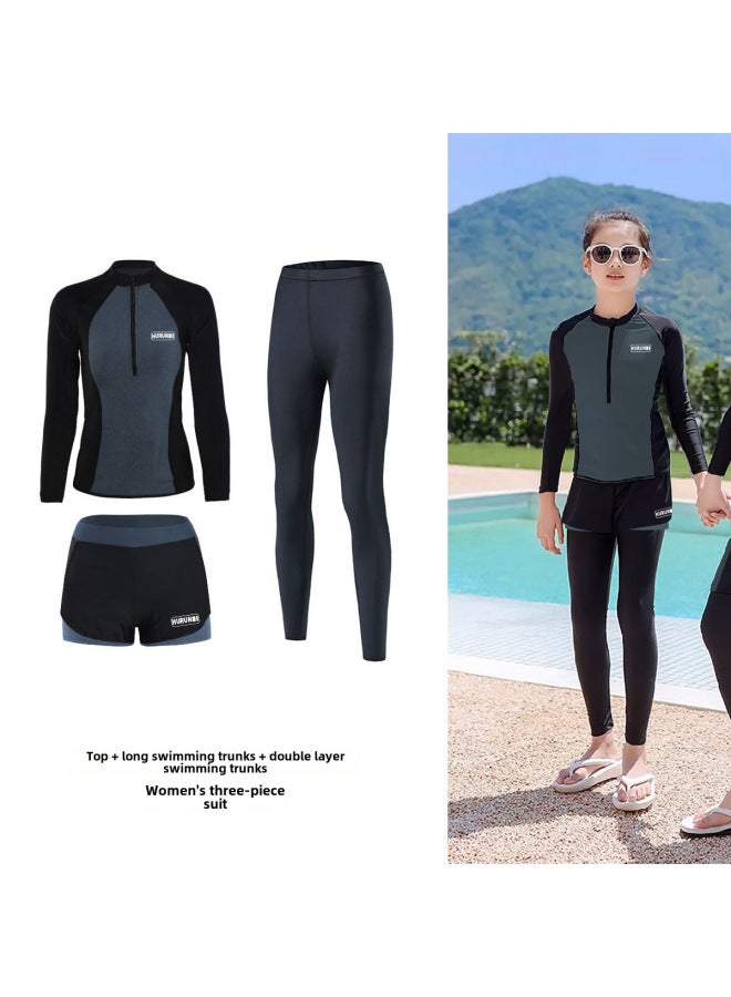 Generic Children's Swimsuit Sun Protection Quick-drying Split Long Sleeve Boys And Girls Warm Diving Suit Comfortable Jellyfish Clothing Middle And Big Children's Swimsuit-Color:Girl's Three-piece Suit- - Image 1