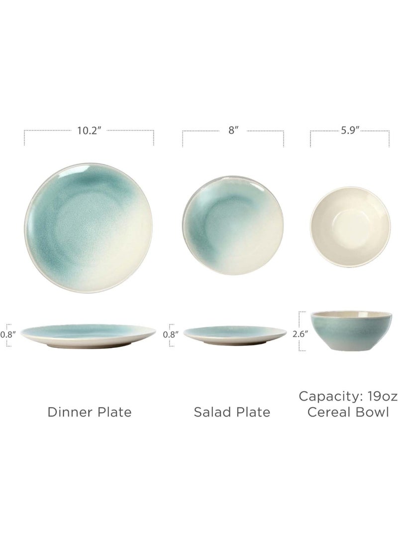 Famiware Glacier 24 Piece Reactive Glaze Dinnerware Set, Set for 8, Scratch Resistant, Microwave & Dishwasher Safe, Aqua  - Image 2