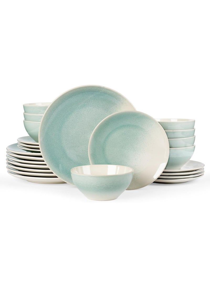 Famiware Glacier 24 Piece Reactive Glaze Dinnerware Set, Set for 8, Scratch Resistant, Microwave & Dishwasher Safe, Aqua  - Image 1