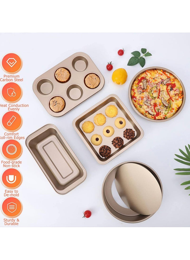 Arabest Nonstick Bakeware Set 5 PCS Baking Pans Set- Pizza Tray, Round/Square Pans, Loaf Pan, 6-Cup Muffin Pan Carbon Steel Baking Trays Oven Trays for Bakers Beginners  - Image 2