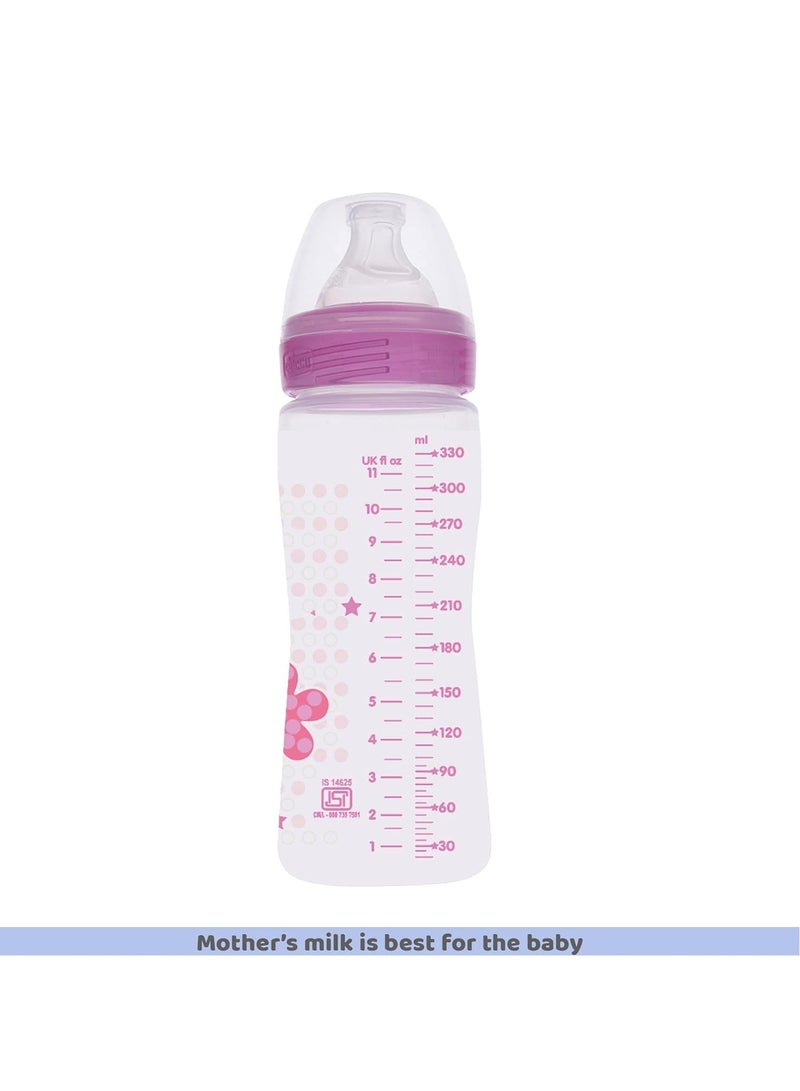 Chicco Well-Being Baby Feeding Bottle, 330ml, 4+ Months | Advanced Anti-Colic Nipple | Soft Silicon Teat | Wide Neck, Anti-Drip Bottle |BPA Free (Pink) - Image 3