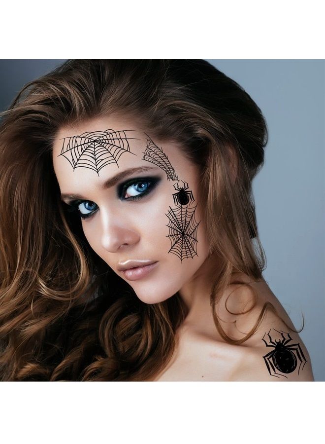 12 Sheets Halloween Face Tattoos, Black Spider Bat Pumpkin Temporary Tattoos, Realistic Fake Spider Face Decal Fall Temporary Tattoo for Face Body Men Women