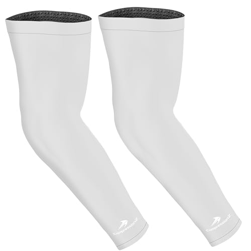CompressionZ Compression Arm Sleeves for Men & Women| Cooling UV Sun Protection Elbow Pain Relief for All Sports and Recovery White Pair Small - Image 1