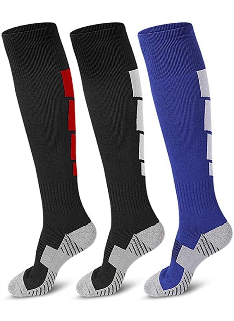Generic Soccer Socks, Sport Knee High Socks Over The Calf Compression Athletic Socks for Mens and Women Running Training Football Thickening Keep Warm Sock for Soccer, Basketball, Uniform, 3 Pairs  - Image 1