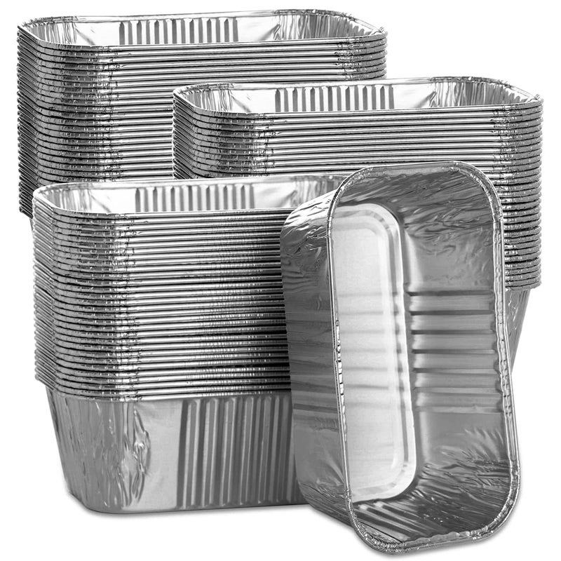 MOACOCK 100 Pack 1Lb Aluminum Mini Loaf Baking Pans, 6â€ x 3.5â€ x 2â€ Heavy Duty Disposable Loaf Pans, Thick Foil Bread Pans for Baking Holiday Treats Food Storage and Takeout - Image 1