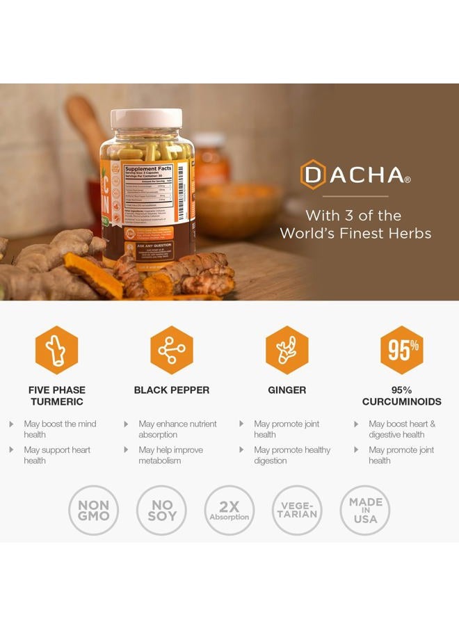 DACHA Tumeric Curcumin Supplement - 2250mg Joint Support Supplements Turmeric with Black Pepper Ginger 95% Curcuminoids Capsules - Image 3
