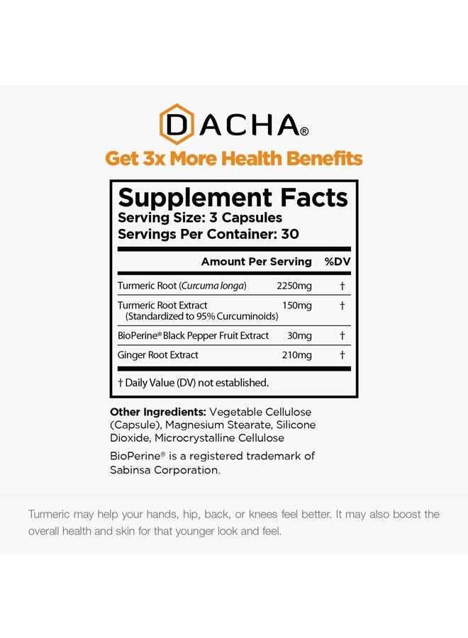 DACHA Tumeric Curcumin Supplement - 2250mg Joint Support Supplements Turmeric with Black Pepper Ginger 95% Curcuminoids Capsules - Image 2