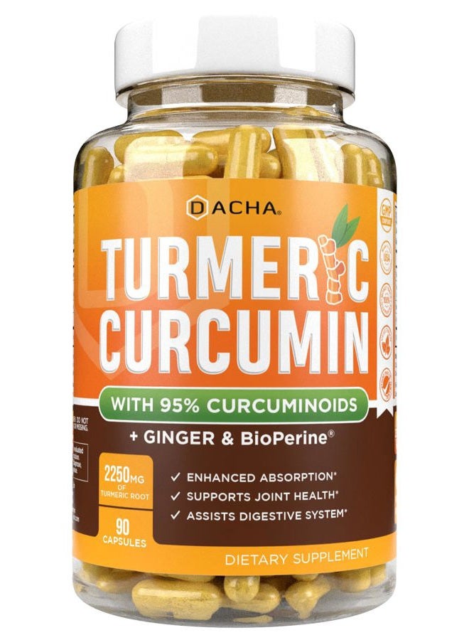 DACHA Tumeric Curcumin Supplement - 2250mg Joint Support Supplements Turmeric with Black Pepper Ginger 95% Curcuminoids Capsules - Image 1