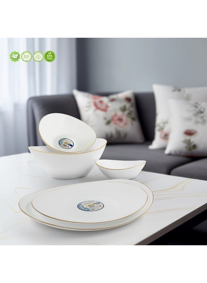 Melrich Dinnerware 12 Pcs Set Gold line Opal Glassware Microwave safe Dishwasher safe Heat Resistance 4 Dinner plate 4 Dessert plate 4 Medium Bowl - Image 2