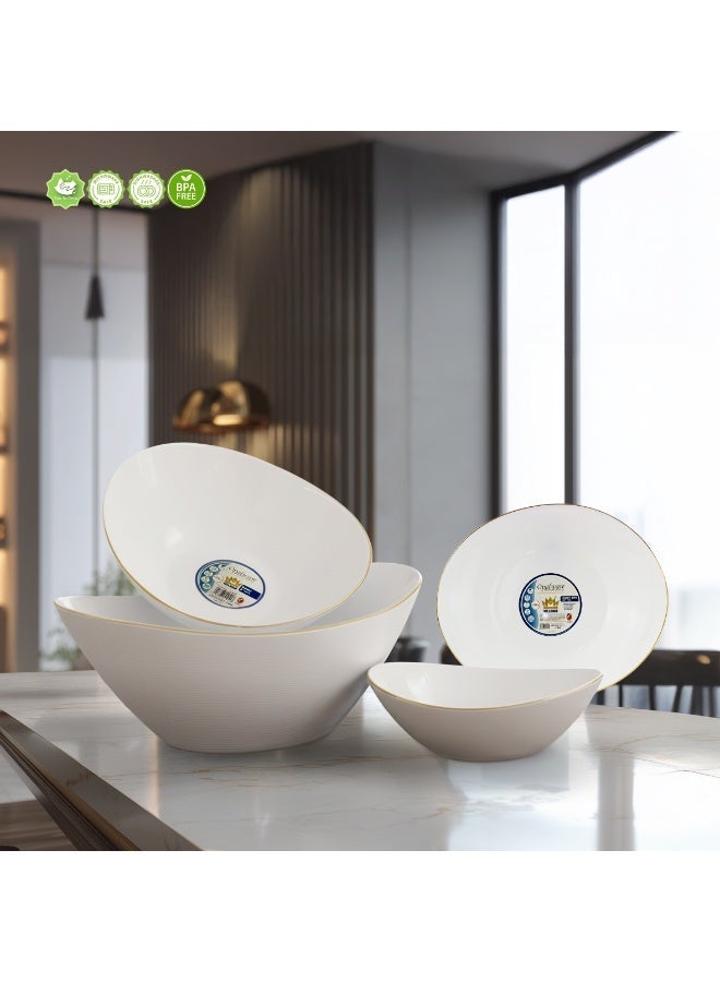 Melrich Dinnerware 12 Pcs Set Gold line Opal Glassware Microwave safe Dishwasher safe Heat Resistance 4 Dinner plate 4 Dessert plate 4 Medium Bowl - Image 3
