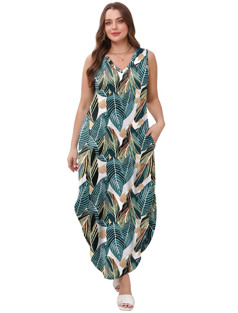 Sampeel Spring Summer Vacation Dresses for Women Tropical 2025 Loose V Neck Sundresses with Pockets XXL - Image 5