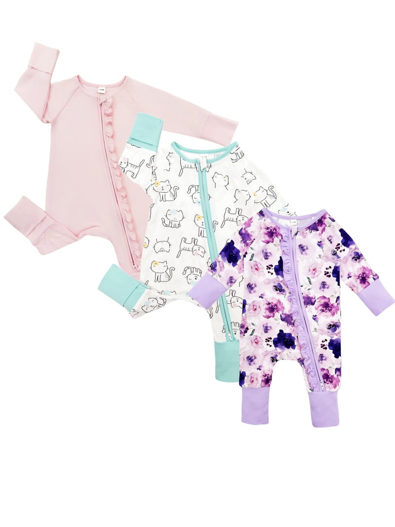 Bow Dream Baby Girl Clothing Footies Bamboo Rayon Baby Girl Clothes Baby Romper Jumpsuit Newborn24 Months Pink Lilac Flower Cat 612 Months - Image 2