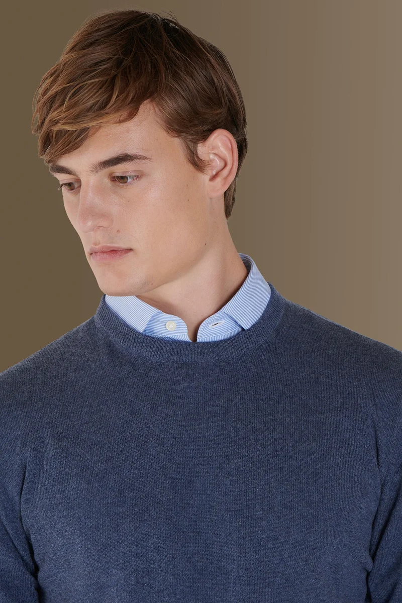Doppelganger Grey Round neck sweater in cotton- wool blend - Steel for Men | Best Price UAE