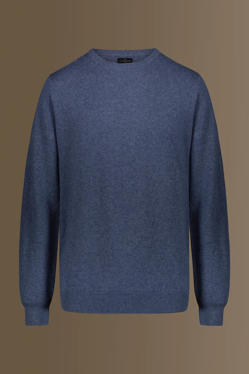 Round neck sweater in cotton- wool blend - Steel
