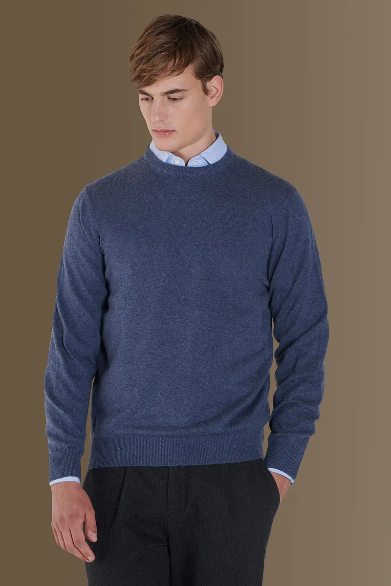 Doppelganger Grey Round neck sweater in cotton- wool blend - Steel for Men | Best Price UAE