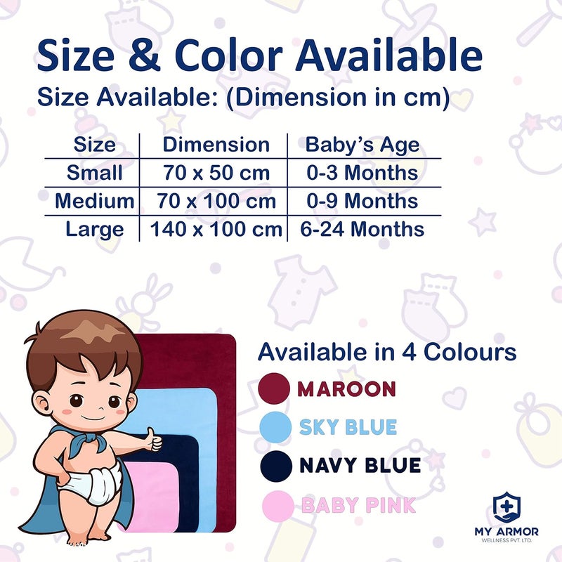 MY ARMOR Baby Dry Sheet for New Born Baby, Anti-Piling Waterproof Mattress Protector for Bed (Quick Drying/Extra Absorbent Dry Sheet for Bed) - Small Size 50x70 cm, Pack of 2, Sky Blue