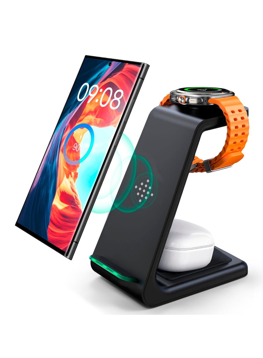 AMROAH 2026 3 in 1 Wireless Charging Station for Samsung - Wireless Charger for Galaxy S25 Ultra/S24 Ultra/S23/S22/Note 20/Z Flip 7/Fold 6, Supports Galaxy Watch Ultra/8/7/6 & Galaxy Buds 3/3 Pro